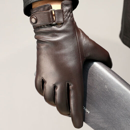 Milechi genuine leather gloves men's winter warm leather gloves for riding motorcycles and driving thin velvet thickened sheepskin gloves brown (velvet) XL