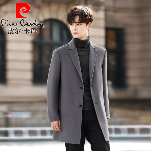 Pierre Cardin high-end woolen coat men's mid-length winter thickened woolen coat slim double-sided sheep. cashmere windbreaker light brown XL