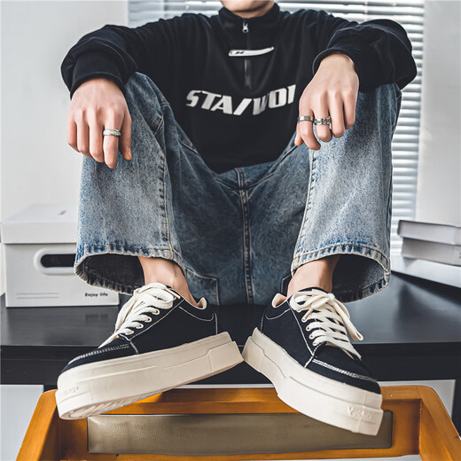 Xiao Xueling Canvas-Schuhe für Männer 2024 Sommer Neue Low-Top-Männerschuhe Paar koreanische vielseitige weiße Schuhe Männer lässige Schuhe Männer schwarz 42 (260 mm)