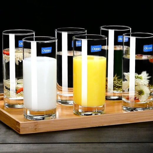 Ouxin imported glass cup household water cup set heat-resistant glass tea cup drinking cup household transparent cup milk cup round style 340ml six pack