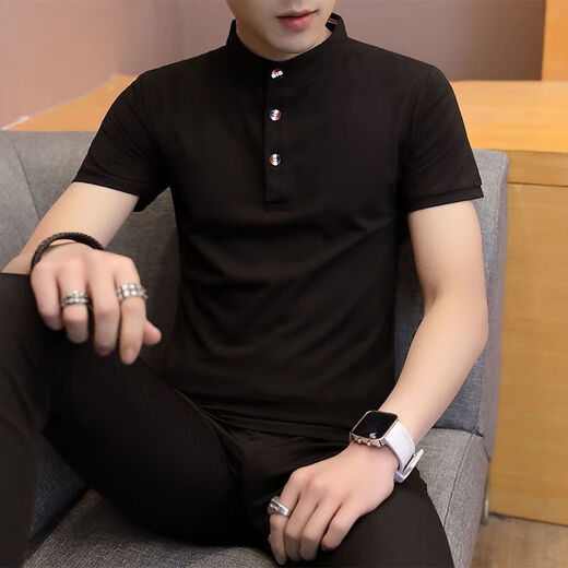 鸿星纯棉夏季男士POLO衫短袖翻·领·t恤半袖V领体恤韩版衣服修身 1713灰色 XL175/建议115-135斤