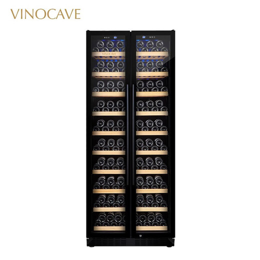 Vinocave double-door wine cabinet, constant temperature wine cabinet, moisturizing, large-capacity, double-door, embedded, dual-temperature, dual-control, multi-functional ice bar for home living room, ultra-thin model, customizable, fully equipped with red wine, dual temperature and dual control, 269 bottles