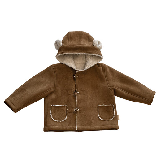 LELE JOVE Nordic style children's suede coat autumn and winter lamb wool cotton clothing baby boys and girls hooded short coat walnut brown 90
