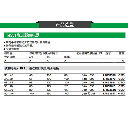 Schneider thermal relay LRD3359C overload and overheating protector three-phase 380V adapts to LC1D40-95A LRD3359C 48-65A with LC1D40-9