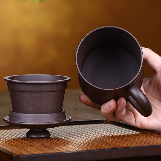 Junlixuan Purple Clay Cup Yixing Original Mineral Purple Clay Handmade Tea Cup with Filter Liner Three-piece Set Ruyi Cup 400ml