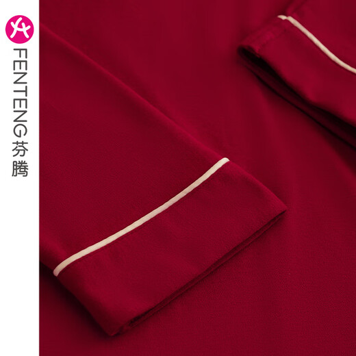 Fenten couple pajamas for women summer pure cotton short-sleeved red newlywed men's cotton animal year plus size home clothes maroon (male) M98032591 XL recommended female 124-142, male 146-165 Jin Jin equals 0.5 kg
