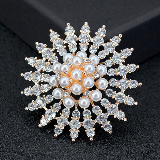 Shelly high-end pearl brooch for women, simple and fashionable round corsage, clothing fixed pin, exquisite accessories, birthday gift, gold 3407 box