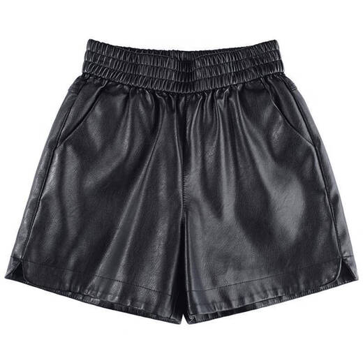 Sheng Saixi Leather Shorts Autumn and Winter New High Waist Women's Slim Fit Loose A-Line Wide Leg Pants Boot Pants PU Leather Pants Black M 95-110Jin Jin is equal to 0.5 kg