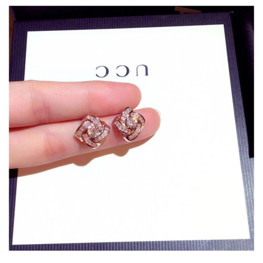 DL 1998 Fat Donglai same style 18K rose gold earrings 2024 new simple silver needle earrings women's fashionable earrings single zircon geometric earrings * rose gold