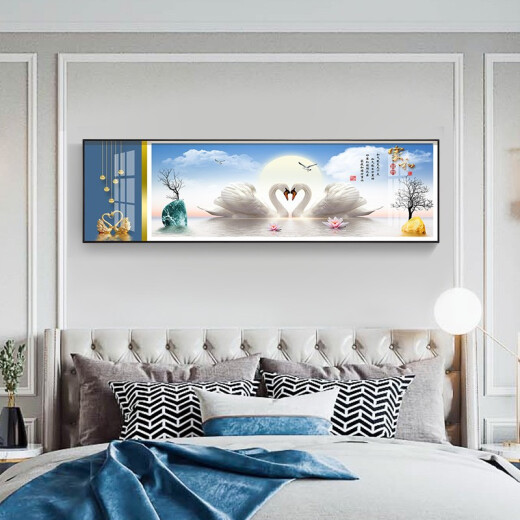 莫画泸林现代简约卧室装饰画温馨浪漫床头画酒店宾馆民宿房间挂画背景墙画 07 相濡以沫12142 200*60黑框(晶瓷画)定制