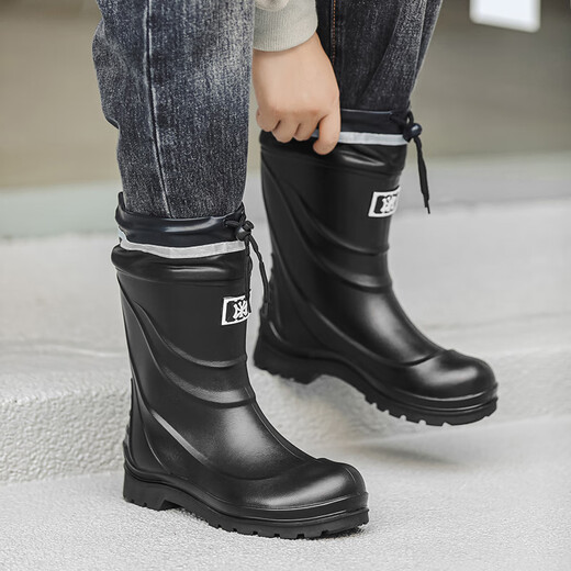 佰妮珂新款时尚百搭男士防滑雨鞋束口防水耐磨雨靴钓鱼露营赶海洗车水鞋 黑色 42