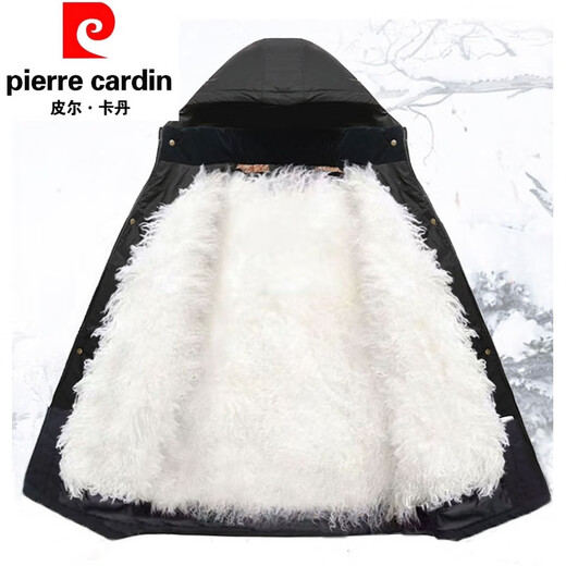 Pierre Cardin winter middle-aged and elderly fur one-piece sheepskin jacket Northeastern wool cotton-padded jacket men's thickened cotton coat cotton-padded jacket nikon black--long-hair style sleeves wool 3XL 125--160Jin Jin equals 0.5 kg