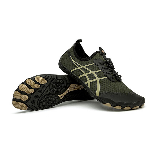 PKSAQ beach shoes, wading shoes, outdoor river tracing shoes, men's and women's swimming shoes, breathable non-slip quick-drying snorkeling shoes, treadmill 211 military green 41