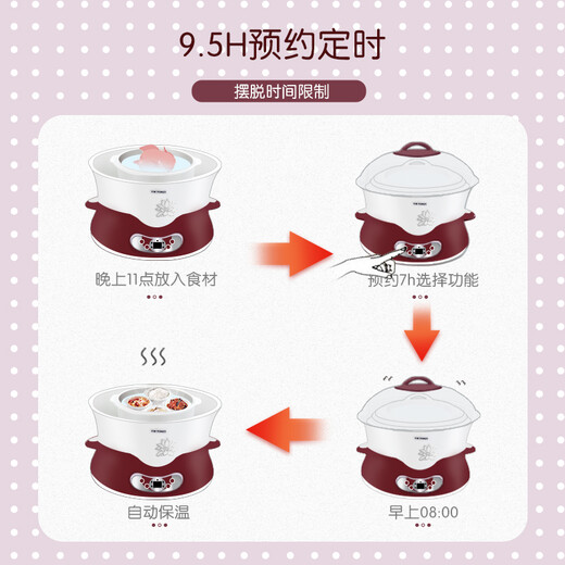 TONZE electric stew pot, electric stew pot, water-proof stew pot, soup pot, soup pot, porridge health pot, porridge pot, steaming and stew all in one, white porcelain 5-gallon DGD40-40DWG 4L