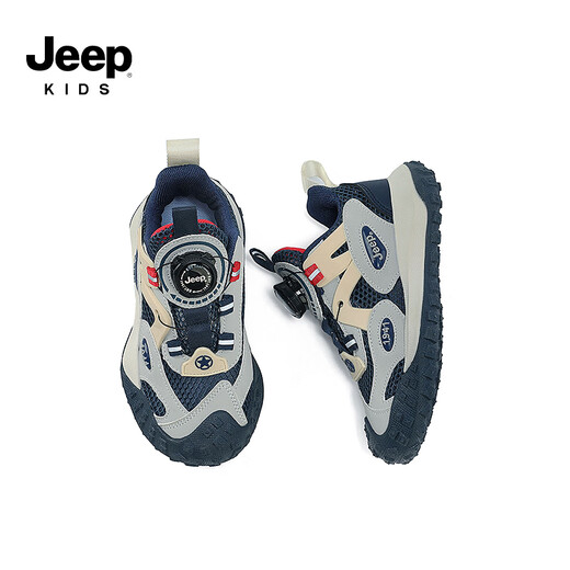 
Jeep Jeep boys spring and autumn children's sneakers soft sole lightweight summer running shoes for girls 2024 new knob button shoes dark blue red [single net] 32 shoes length about 20.5cm