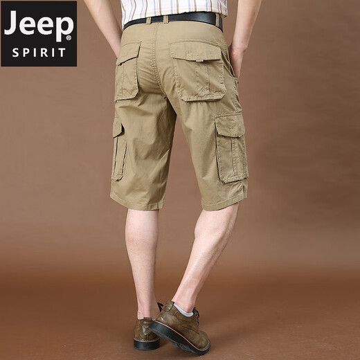 Jeep (Jeep) Arbeitshorts Herren Sommer dünne reine Baumwolle Fünf-Punkte-Hosen mit großer Größe loser mittelgroßer Hosen Mehrfach-Pocket-Freizeit-Shorts 9889 Military Green 36 zwei Fuß acht