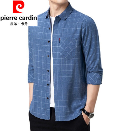 
Pier Cardin pure cotton high elastic men's long-sleeved shirt for middle-aged and young men's plaid loose large size cotton casual shirt jacket 6626 blue thin 3XL 185 suggestions 160-175Jin [Jin equals 0.5 kg]