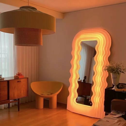 Smvp Strawberry Wave remplissage clair miroir à corps complet Memphis Miroir de style Miroir maison Internet Célébrité Miroir Miroir Sept Colors + Gradient Rainbow Light Wave Full-Body Mirror (U
