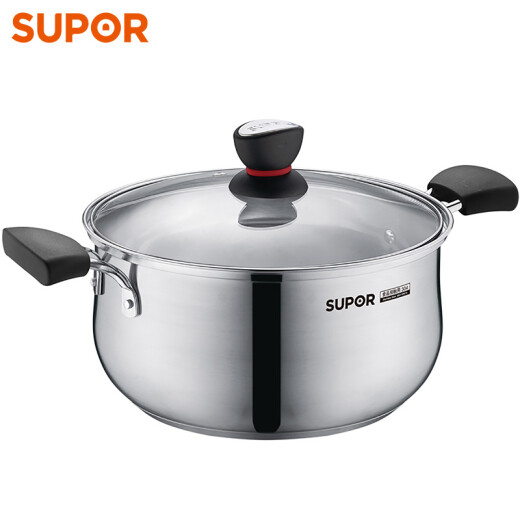 Supor (Supor) 304 acero inoxidable sopa de sopa roja pequeña sopa de olla de olla de olla de olla de olla de gas de olla caliente cocinera de inducción de gas universal adecuado para 3-5 personas versión espesada mejorada + red vapor de 24 cm