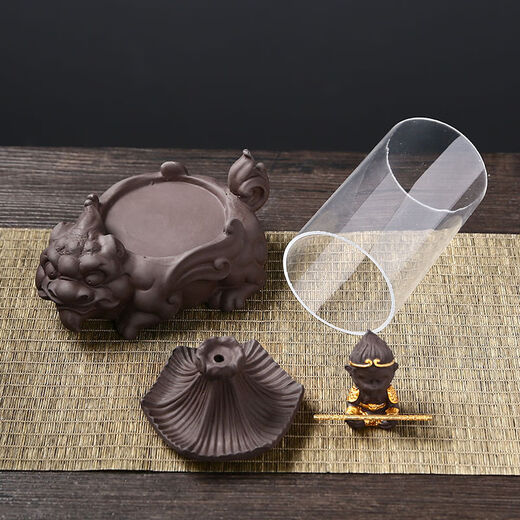 American and foreign new Chinese Zen backflow incense burner, glass cover, windproof, indoor home decoration, sandalwood, agarwood, smoke, Pixiu base-God of Wealth 60 pieces mixed floral + 70C