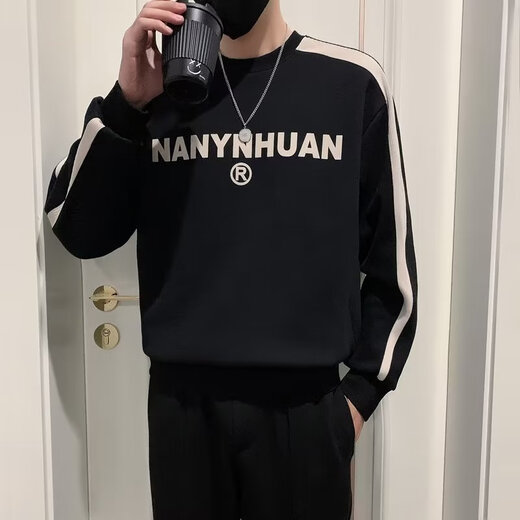 Woodpecker sweatshirt men's 2025 spring and autumn new versatile trendy printed long-sleeved T-shirt men's slim loose bottoming shirt men's white plus velvet XL 120-145Jin Jin equals 0.5 kg