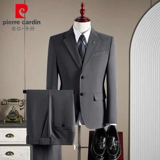 Pierre Cardin high-end wool suit suit men's three-piece business casual formal wedding wedding groom's suit gray blue suit + trousers + vest XL (125-140Jin Jin equals 0.5 kg)