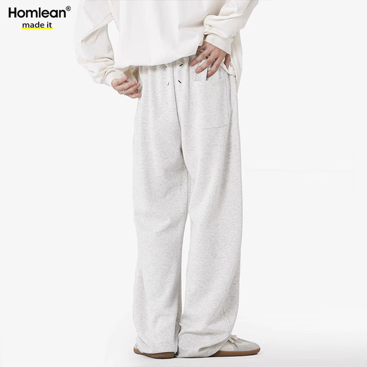Homlean American drape casual pants for men in spring and summer straight loose scimitar long pants JC01 white flower gray L