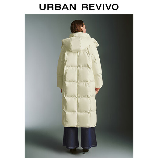 UR冬季新款女装休闲连帽立领长款面包羽绒服UWG140098 米白 (偏宽松+偏长) M