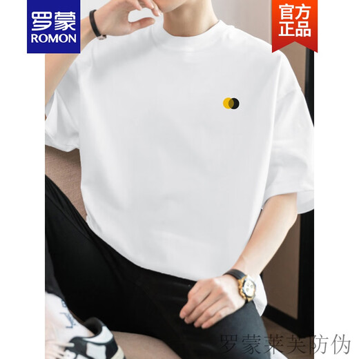 Romon (Romon) 260g schweres, reines Baumwollwäsche-T-Shirt für die kurzärmelige Hals-Hals-Top-T-Shirt von Herren M09-719 Navy Blue L [120-140jin [Jin gleich 0,5 kg]]]