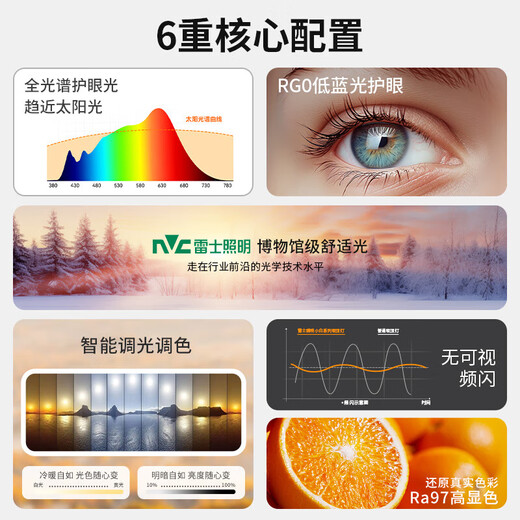 雷士LED吸顶灯全屋客厅餐厅卧室灯全光谱护眼创意线条灯饰灯具 浮岚 54W 14㎡内适用 1390lm 壁控圆灯