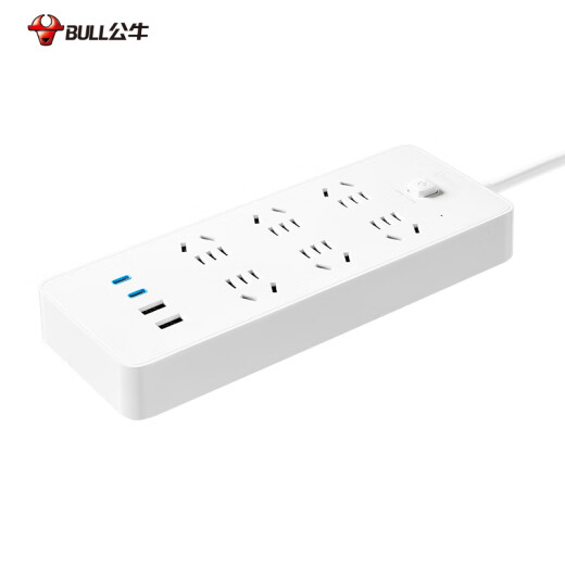 公牛（BULL）20W PD苹果快充插座/插线板/插排/接线板 Type-c口+USB口+6插孔 全长5米白色 GNV-U1206