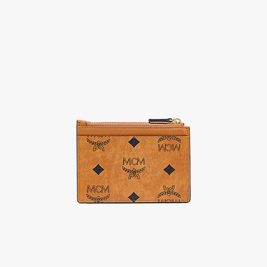 90% new MCM TRACY classic pattern zipper card holder cognac gift