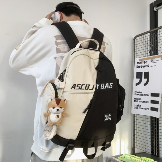 ins trend backpack men's backpack computer bag casual sports couple contrasting color backpack female college student junior high school student school bag trendy male travel bag large capacity Korean version Xiulong new product white