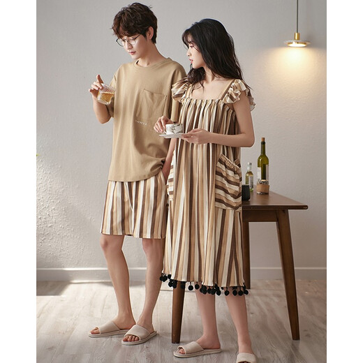 Little Love Song Chinesisches Valentinstag Geschenkpaar Pyjamas Männer Sommer reines Baumwoll kurzärmelige Mädchen Halthändler können Nachthemen zu Hause Kleidung außerhalb von LN12122 Frauen Rock XL Frauengröße 165-170, Gewicht 120-140 Jin [Jin gleich 0,5 kg]