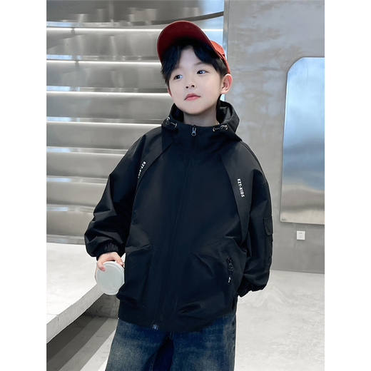 Boys' Jackets Children's Jackets Autumn Outdoor Tops 2025 Spring and Autumn New Boys Hooded Jackets DS-JK22 Black Spring and Autumn 160cm