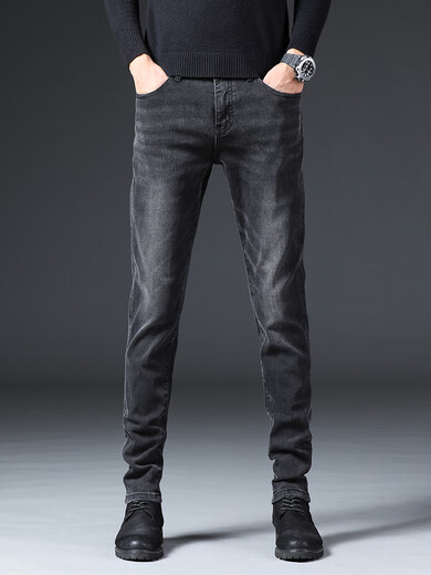 Cerejeira Luxus Männerkleidung Internationaler Marke Winter plus Samt Jeans Männer koreanischer Stil Slim Elastic Casual Hosen Männer 1048 Black 32