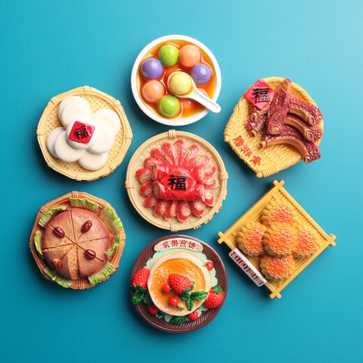 LIVE PAI refrigerator sticker simulated food Chinese food New Year flavor bacon magnet tile refrigerator home decoration magnetic message post 689 [Berry pancake]