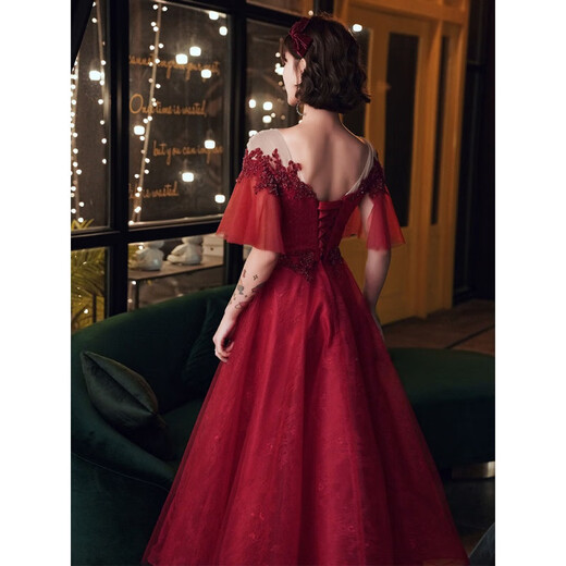 Aurodia toasting suit plus size fat mm slimming 200Jin Jin is equal to 0.5kg belly-covering new fattening banquet temperament evening dress burgundy 3XL 150Jin Jin is equal to 0.5kg -160Jin Jin is equal to 0.5kg