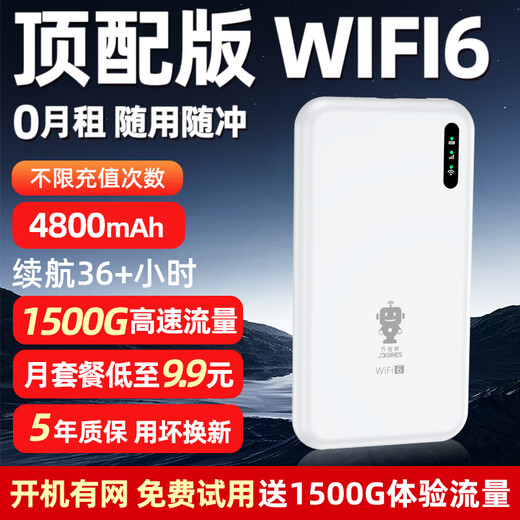 Qiao Ruisi portable wifi comes with 1500G, supports 5G 4G devices, card-free mobile travel, unlimited portable wireless network card, national universal traffic, 2024 model, 4800 mAh, no pre-storage required, top version wifi6+ white
