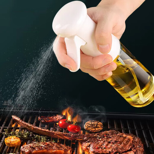 New ultra-fine oil spray bottle spray kitchen barbecue olive oil oil pot fat reduction oil control household high-pressure sprayer white 300ML precise oil control-fine atomization