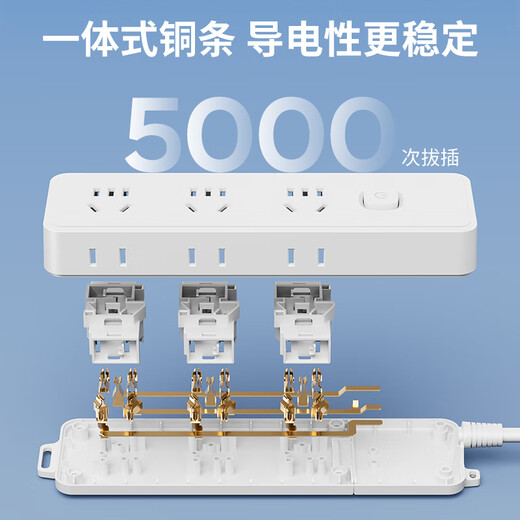 国际电工国标插座多孔功能插板接线板电源转换器带线排插排电线延长线插排 3插位总控开关【不带线】