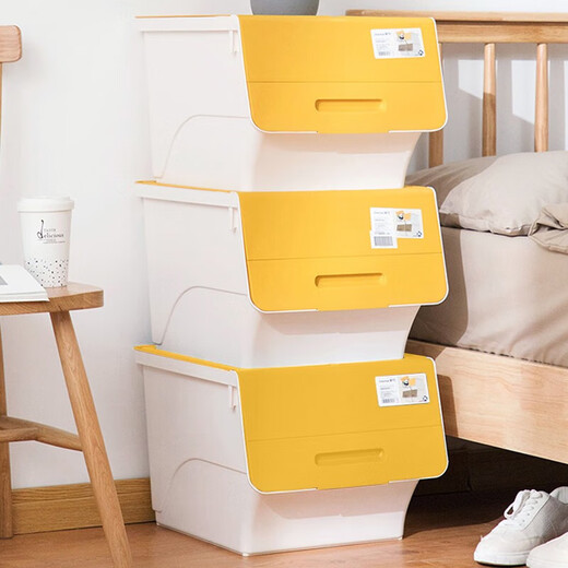 Camellia Plastic Clothing Storage Box Quilt Sorting Box 34L Yellow 3 Pack