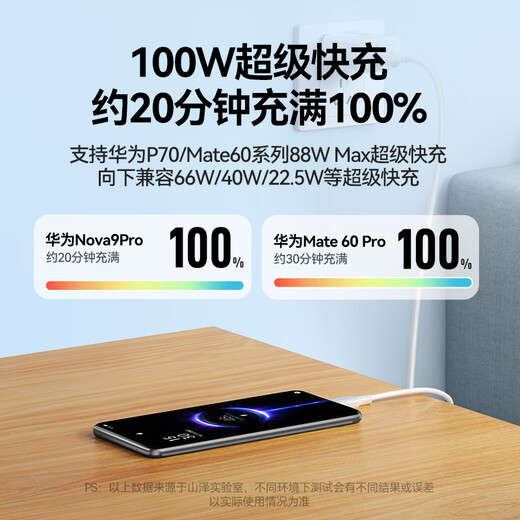 Shanze Type-C data cable 100W super fast charging cable 6A suitable for Huawei Pura70/Mate60/50 Honor 66W Xiaomi vivo Android mobile phone car charging cable 1 meter