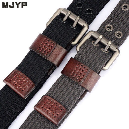 Outdoor tactical casual casual fashion youth trendy double-pin buckle canvas belt men's overalls belt retro personalized woven belt dark gray