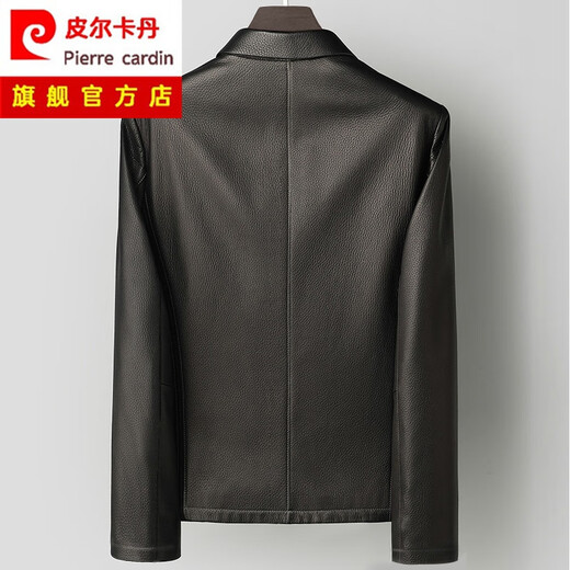 皮尔卡丹（pierre cardin）高端商务翻领皮夹克真皮进口新西兰鹿皮皮衣中青年秋冬外套短款男 黑色 2XL 52