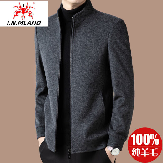International Milan high-end brand 100% pure wool woolen coat jacket men's winter thickened middle-aged men's lapel wool coat, navy blue lapel 100% thickened 180/XL recommended 130-155Jin Jin equals 0.5 kg