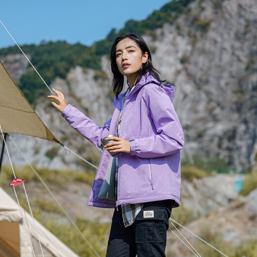 Zitronen plus Samt Windbreaker unter Bananenmantel Männern und Frauen koreanischer Stil winddicht und warmes Einschichtweichschalenjacke Work Style Literary Top 9930S-2 geräucherte Lila-Frauen [Camouflage] xl