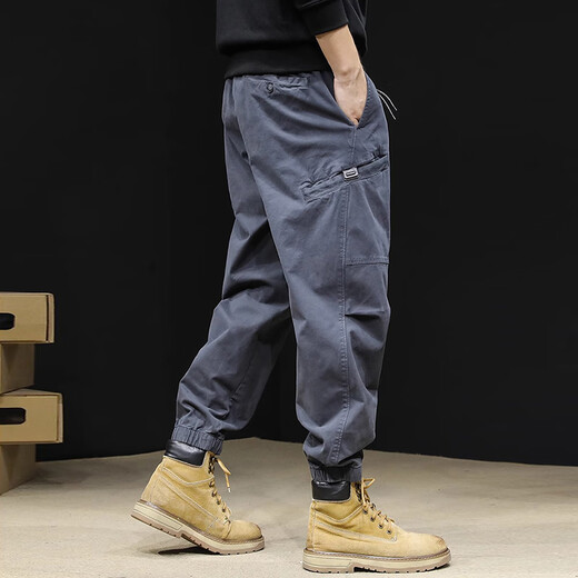 JEEP SPIRIT overalls men's autumn and winter new loose harem men's casual pants men's elastic leg thickened trousers 22116 Gray L