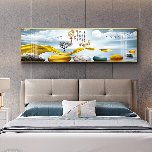 莫画泸林现代简约卧室装饰画温馨浪漫床头画酒店宾馆民宿房间挂画背景墙画 17 家和富贵12147 170*50金框(晶瓷画)1.8-2米床头