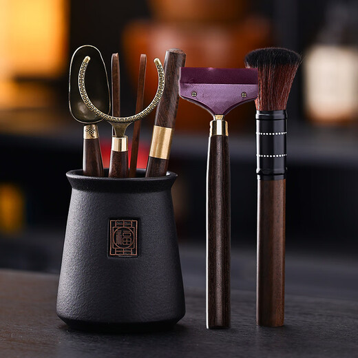 HOI KONG Tea Set Accessories Tea Ceremony Six Gentlemen Tea Making Three-piece Set Whole Tea Knife Tea Clamp Needle Tweezers Brush Kung Fu Tea Art Tools Fangfu Tea Ceremony Cylinder + Buddha Hand Five-piece Set + Tea Scraper